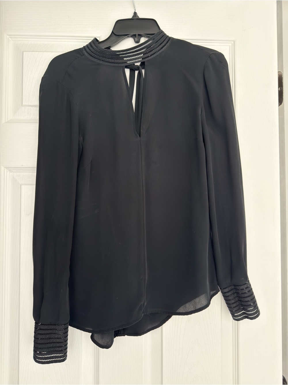 Veronica Beard Black Long-Sleeve Beaded Blouse